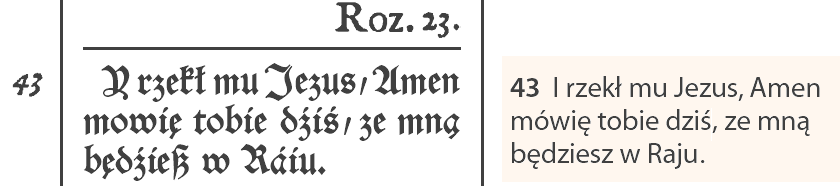 Łukasza 23:43 w przekładzie Kolegium Rakowskiego